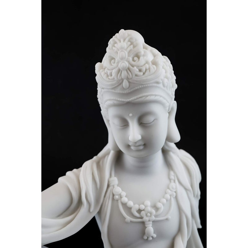 Top Collection Water & Moon Quan Yin Royal Ease Pose Statue- Buddhist Kwan Yin Goddess of Compassion and Mercy Sculpture in White Marble Finish - 7.25-Inch Collectible Figurine - Image 5